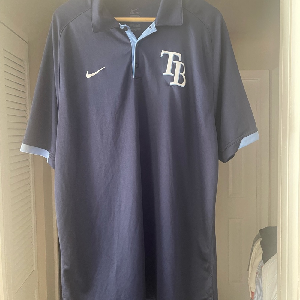 Nike Tampa Bay Blue Polo Shirt Sporty Design, pit to pit 23”, shoulder to hem32”